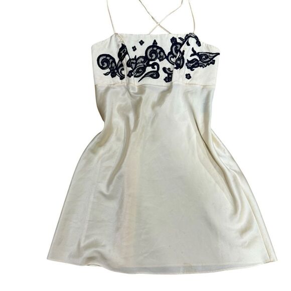 Revolve Natori Oak Yellow Cream Champagne Satin Lace Embroidered Nightgown - Picture 2 of 7